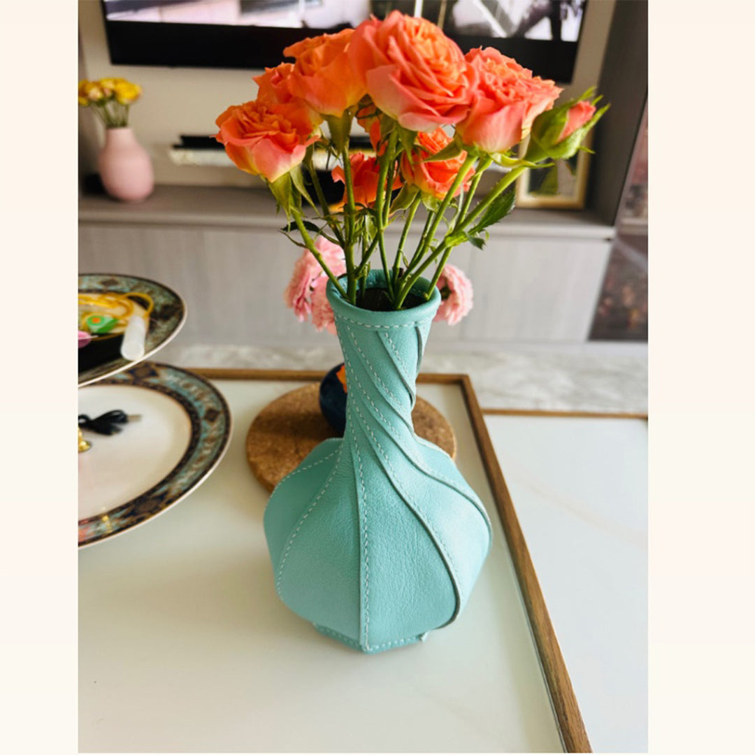 Light Blue Sheepskin Leather Vase | Simple Homemade Leather Project - POPSEWING®