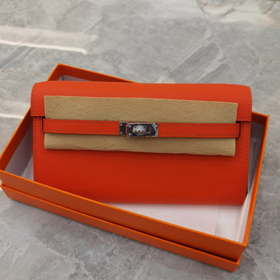 Orange Leather Kelly Wallet Replica | Classic Leather Wallet