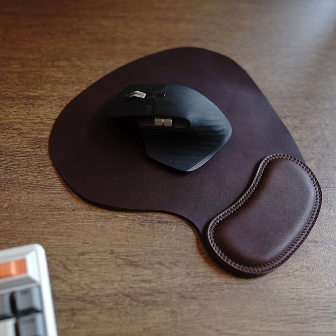 Dark Brown Leather Mouse Pad with Wrist Rest - POPSEWING®