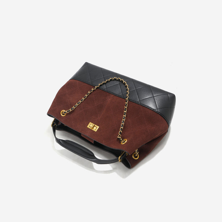 Suede Leather Quilted Chain Shoulder Bag