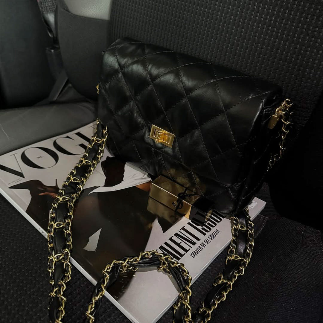 Top Grain Leather Chic Quilted Flap Bag