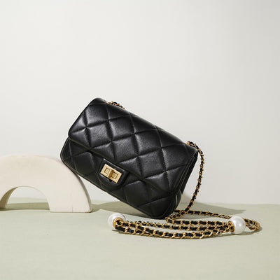 Small Crossbody Bag for Women | Black Quilted Chain Bag