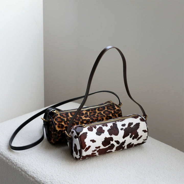 Chic Fur Leather Women Cylinder Bag