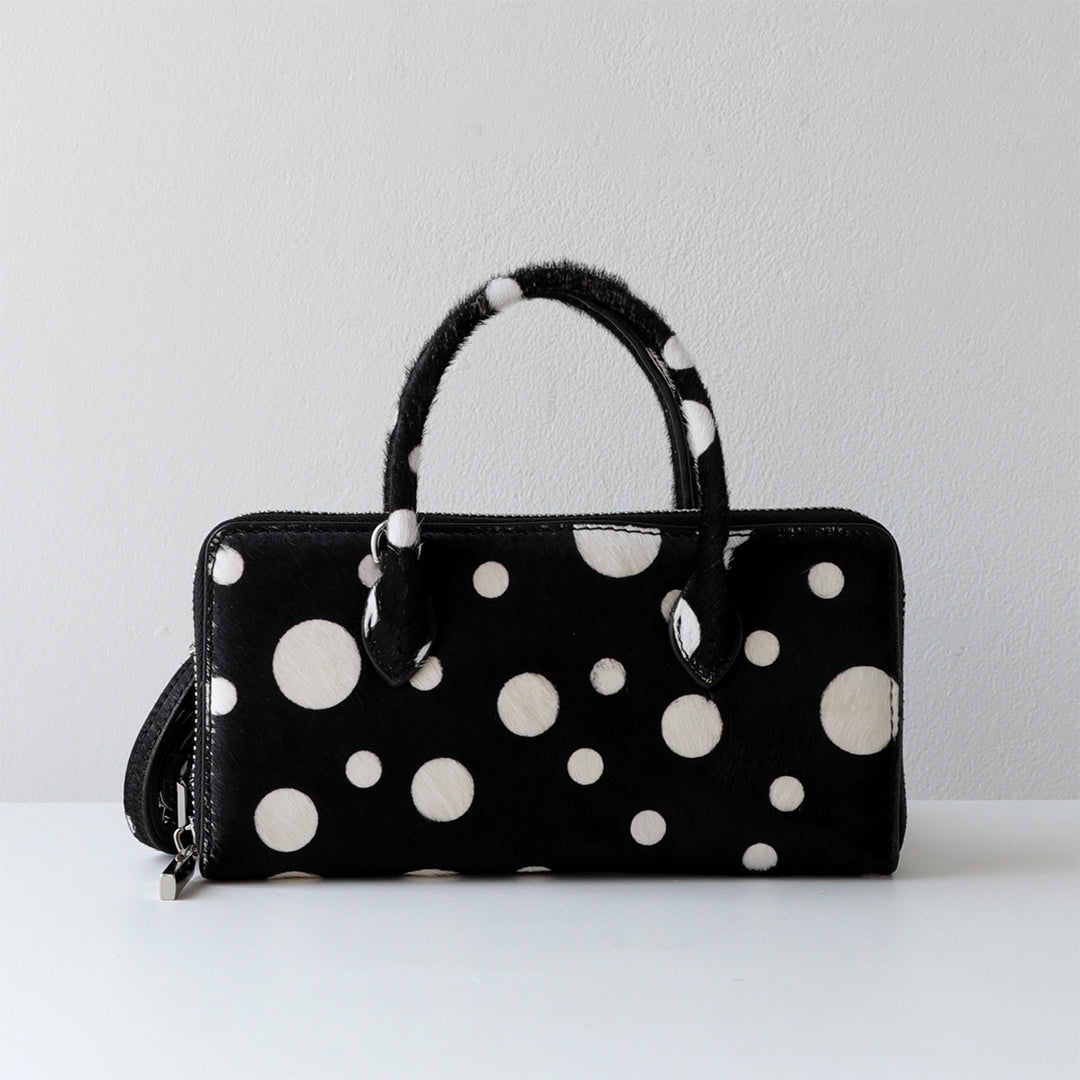 Fur Leather Polka Dot Small Clutch Handbag