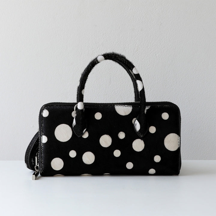 Fur Leather Polka Dot Small Clutch Handbag