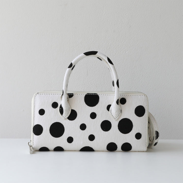 Fur Leather Polka Dot Small Clutch Handbag