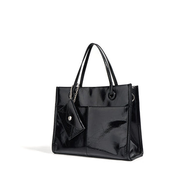 Commute Leather Handbag Tote Bag for Women | Black Leather Bags