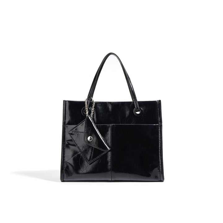 Black Real Leather Small Tote Bag for Women 