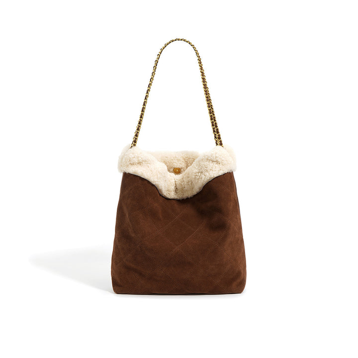 Suede Leather Winter Quilted Chain Totes