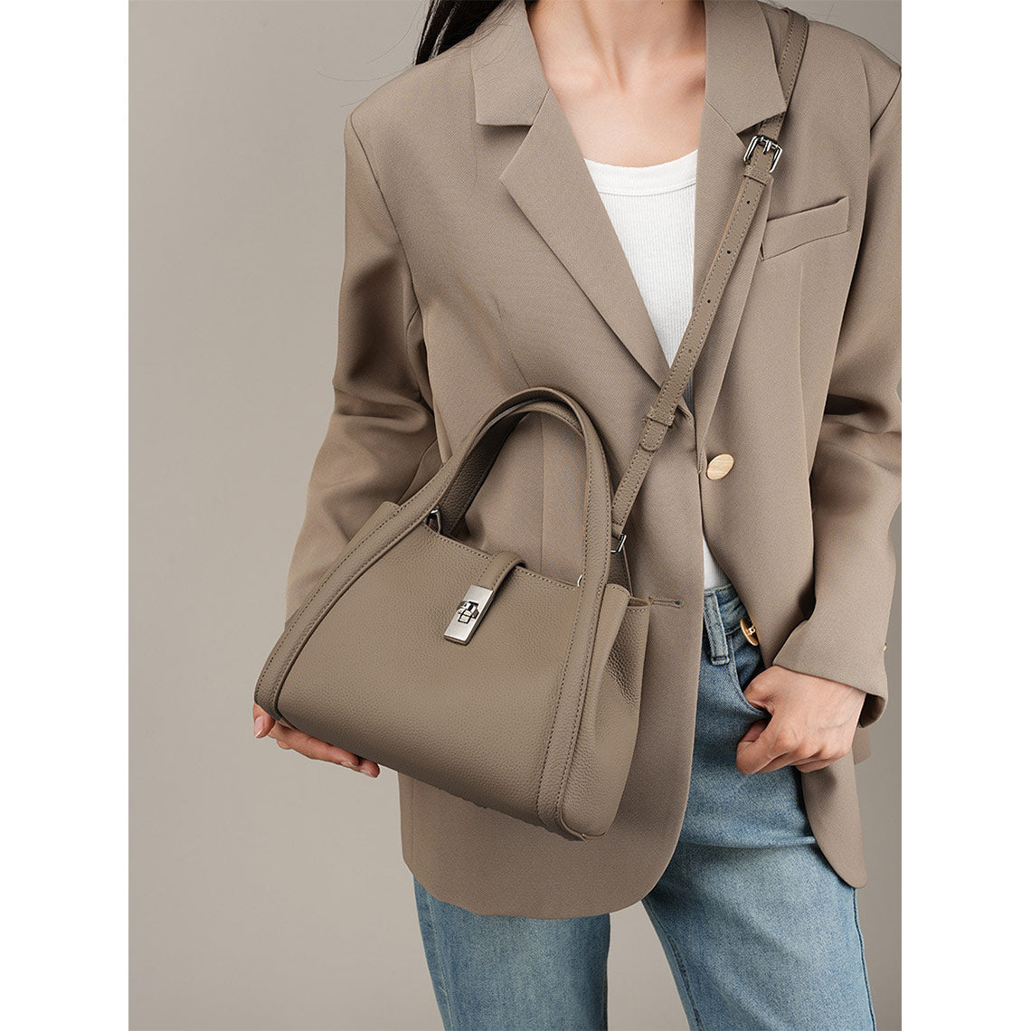 Taupe Leather Handbag Crossbody Bag for Women - POPSEWING®