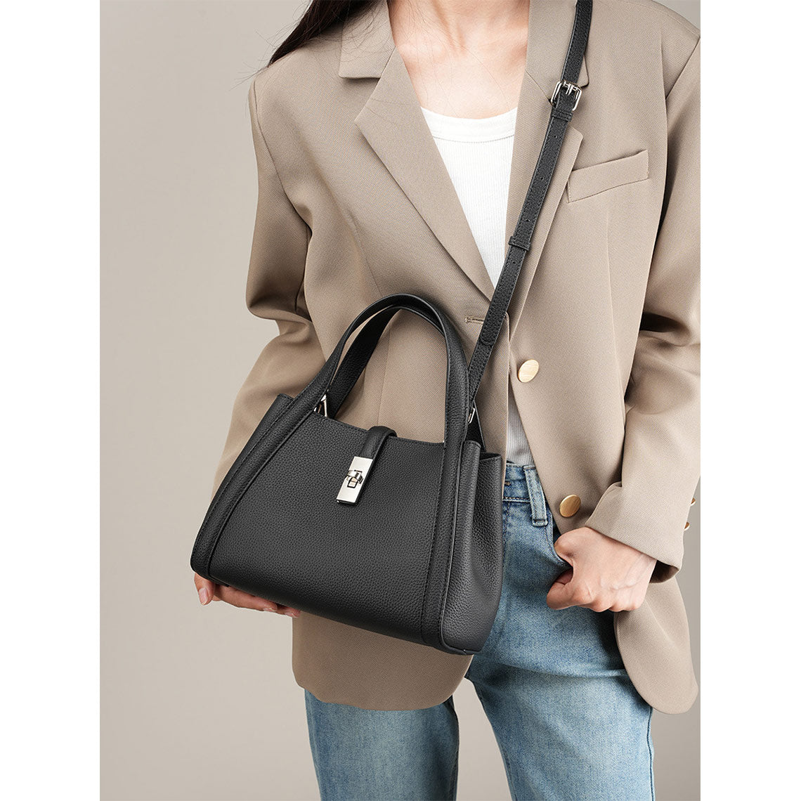Black Leather Handbag Crossbody Bag for Women - POPSEWING®