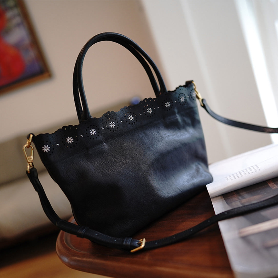 Black Leather Top Handle Bag | Real Leather Bag at Affordable Price - POPSEWING®