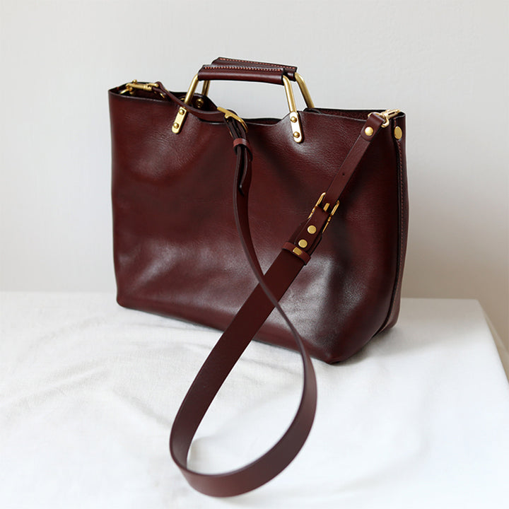 Vegetable Tanned Leather Vintage Tote Handbag