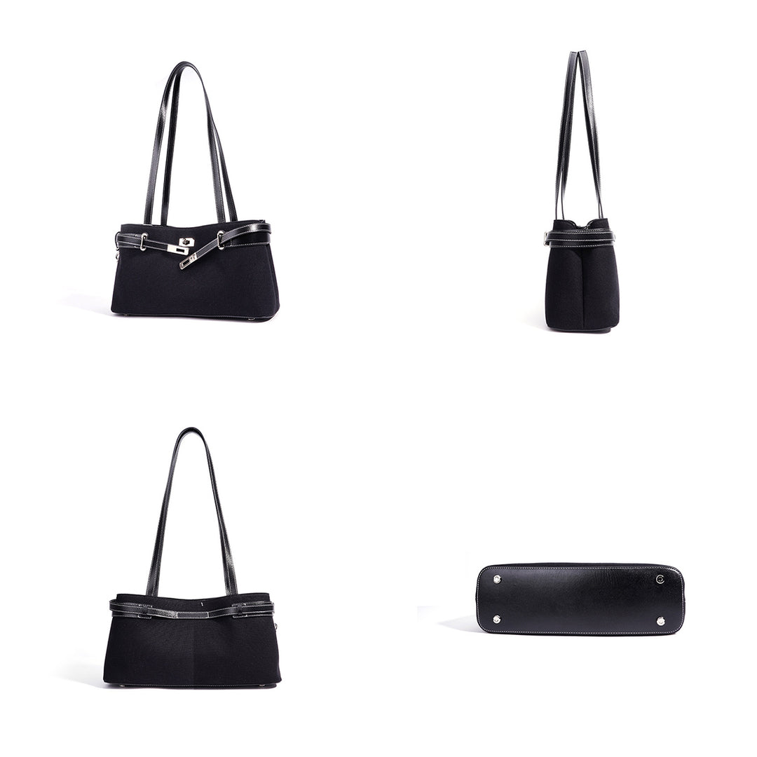 Vegetable Tanned Leather Linen Shoulder Bag