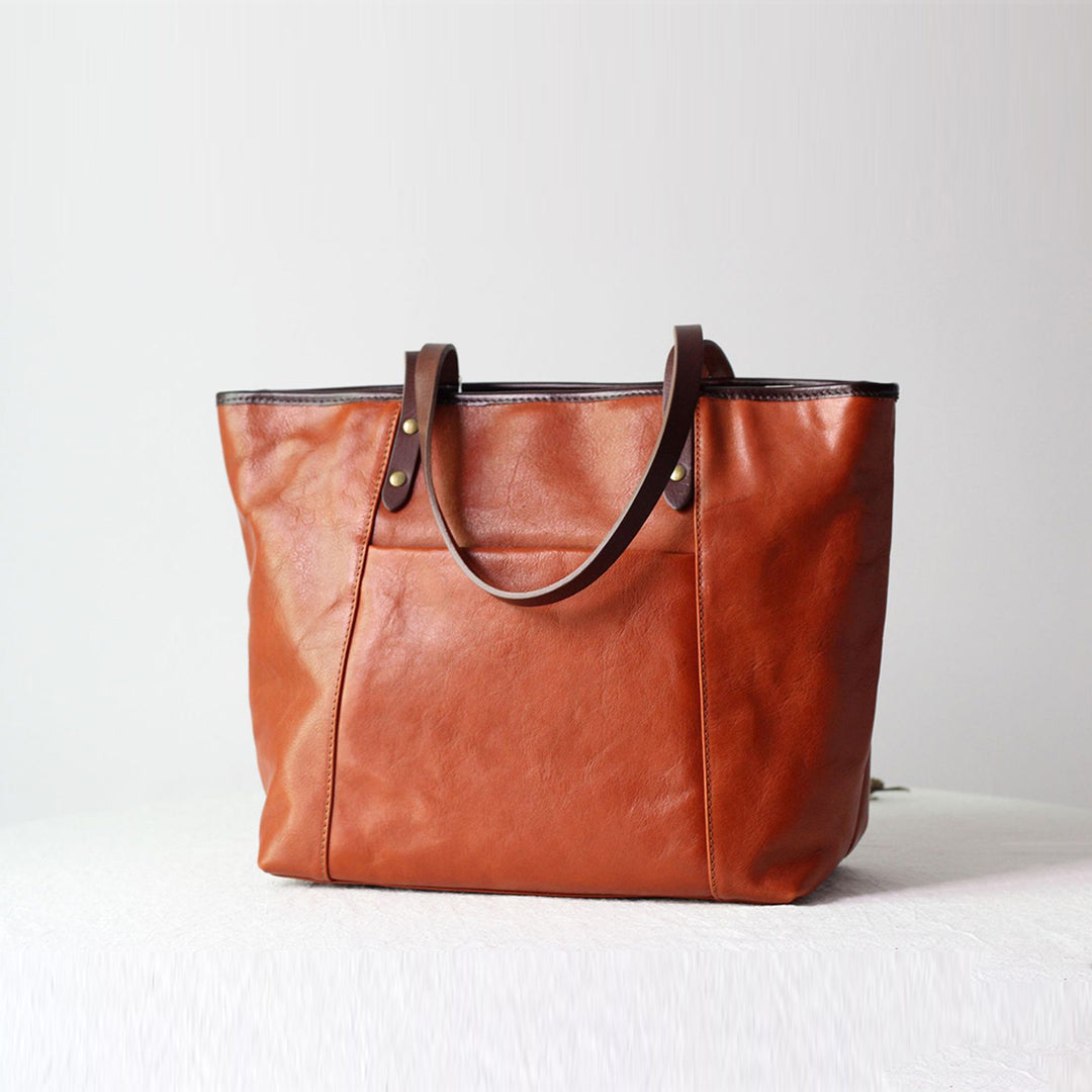 Genuine leather tote bag with zipper | women tote handbag