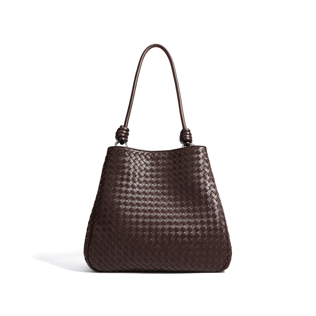 Dark Brown Woven Leather Bag | Shoulder Tote Bag for Women