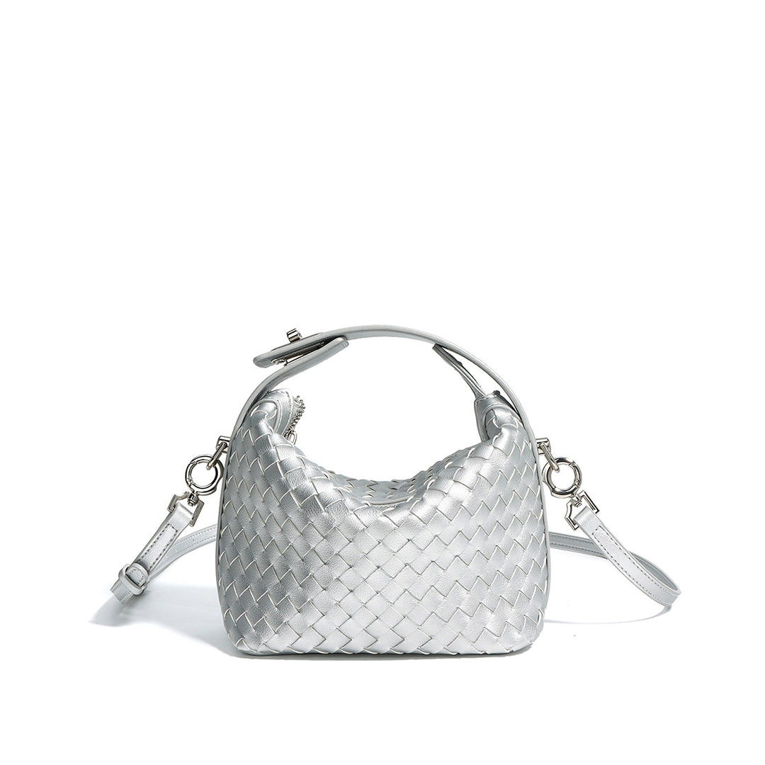 Leather Woven Mini Hobo Bag