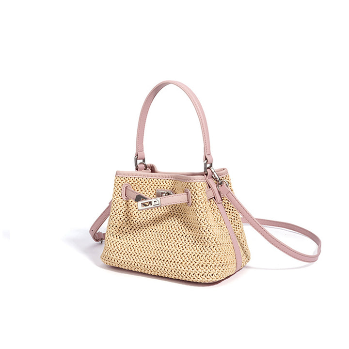 Leather Straw Summer Bucket Bag