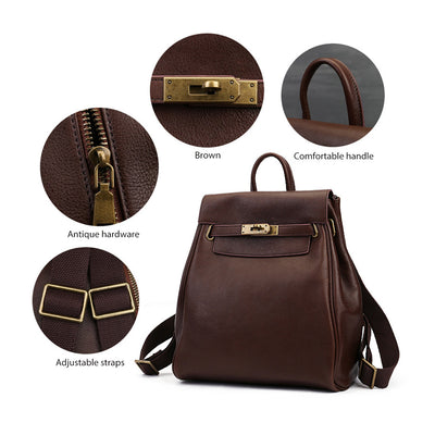 Pebbled Leather Backpack for Women Distressed Looking