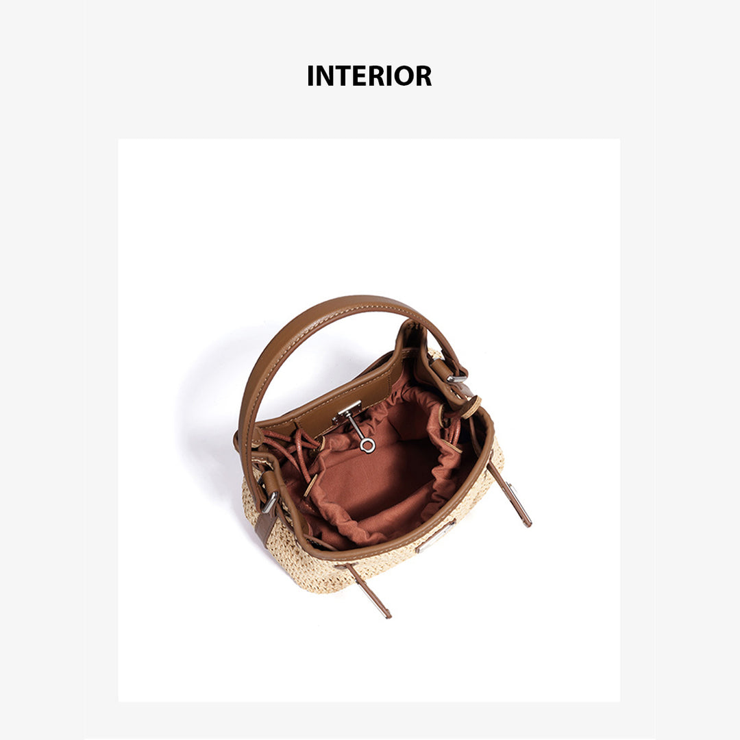 Leather Straw Summer Bucket Bag
