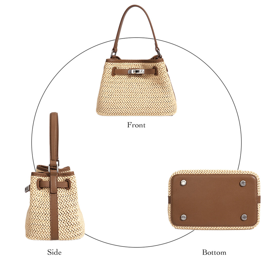 Leather Straw Summer Bucket Bag