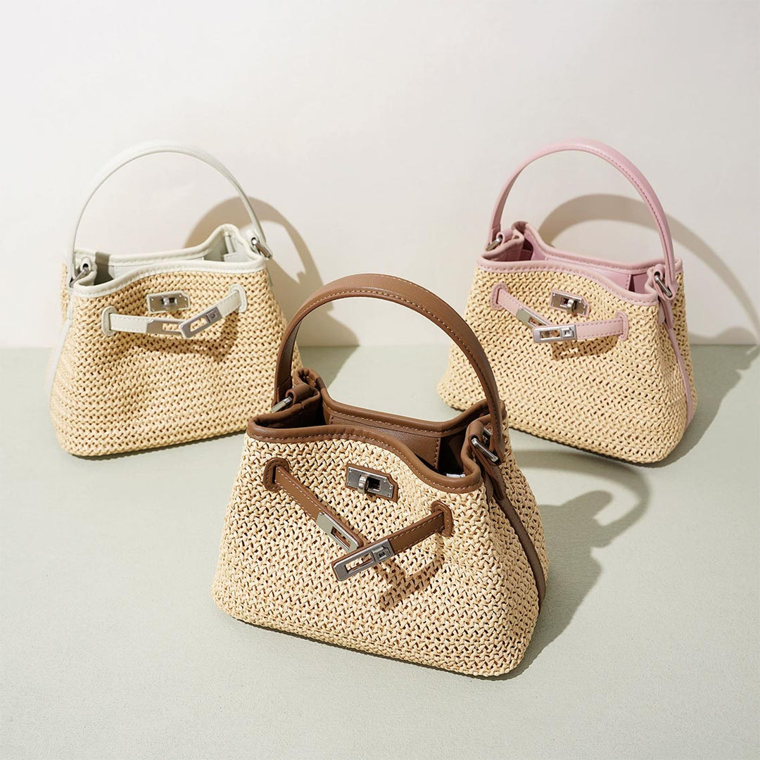 Leather Straw Summer Bucket Bag