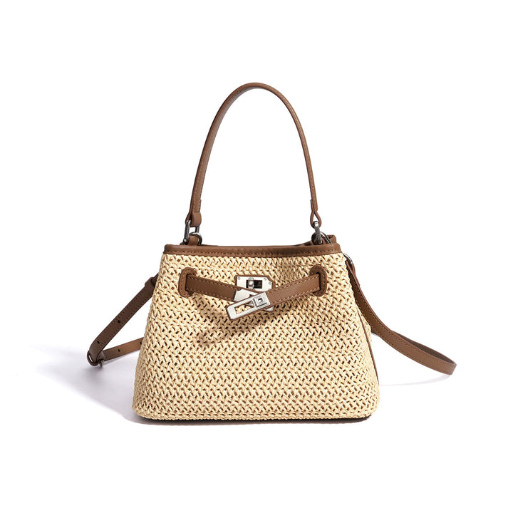 Leather Straw Summer Bucket Bag