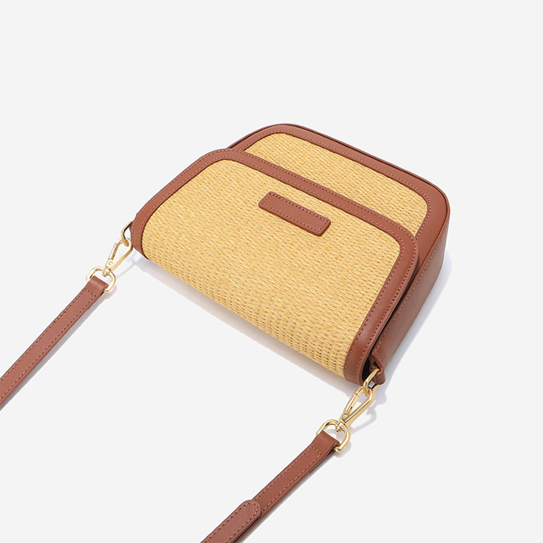 Leather Straw Women Saddle Bag