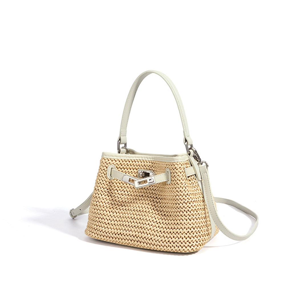 Leather Straw Summer Bucket Bag