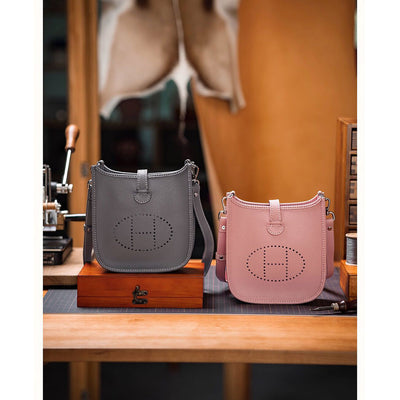 Inspired Mini Evelyne Bag in Pink and Grey | DIY Evelyne Leather Bag Kits Handmade - POPSEWING™