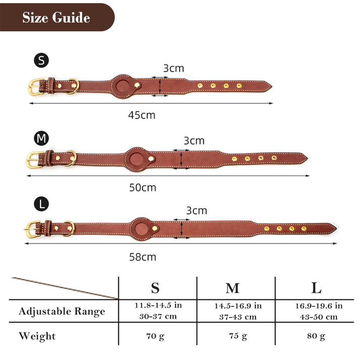 エアタグケース付き本革犬用首輪-ブラウン