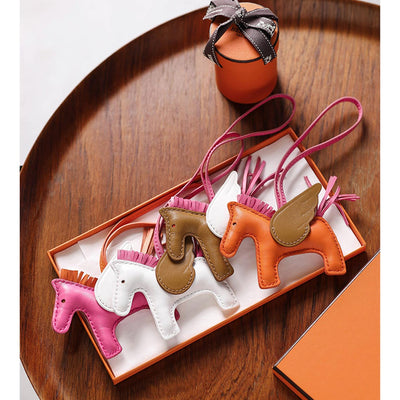 Hermes Grigri  Leather Rodeo Horse Bag Charm - Horse Bag Keychain - Orange White Brown Pink | POPSEWING™