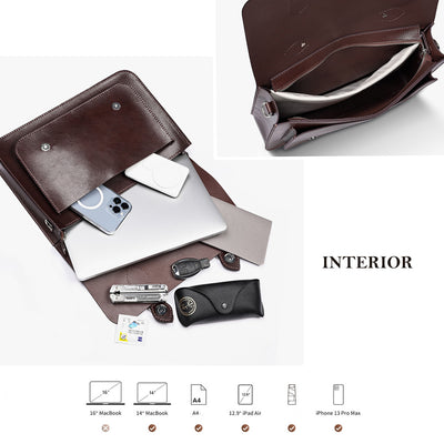 Brown Leather Satchel Handmade Leather Bag Interior - POPSEWING™