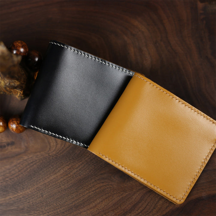 Full Grain Leather Slim Wallet in Black & Brown | Handmade Gift Wallet for Men - POPSEWING™