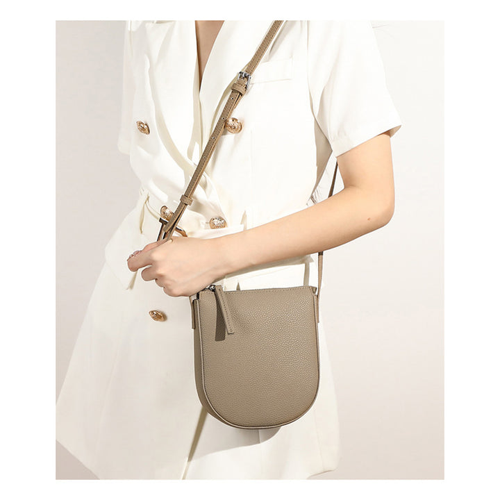 Leather Phone Crossbody Bag | Top Zipper Small Leather Bag Taupe - POPSEWING™