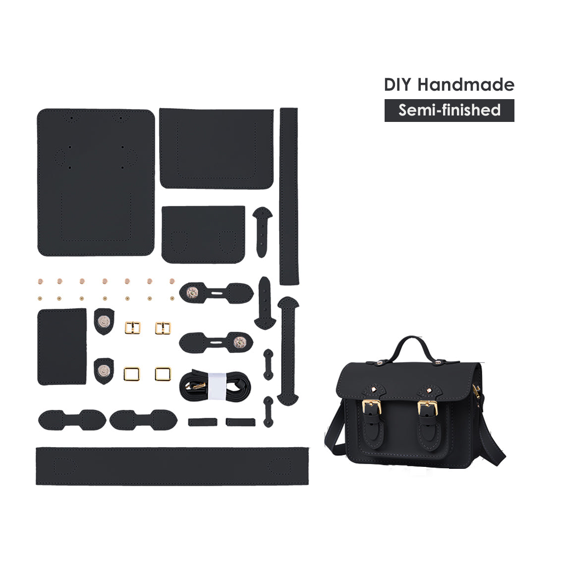 Women Small Fashion Leather Crossbody Bag DIY Kit | Black | POPSEWING™ 