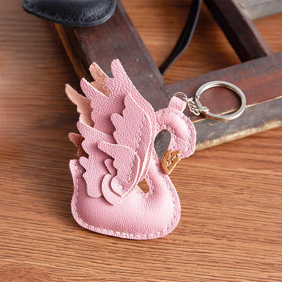 Pink Lambskin Swan Bag Charm Keyring - POPSEWING™ 