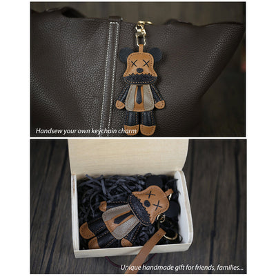 Classic Brown Leather Little Bear Keychain | Luxury Leather Bag Charm in Brown - POPSEWING™